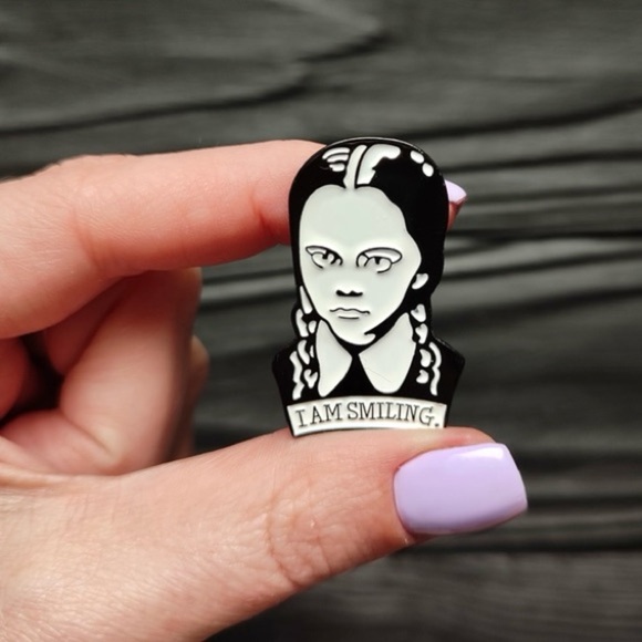 Black and White Wednesday Addams Enamel Pin
I Am Smiling Goth Brooch - Picture 8 of 8